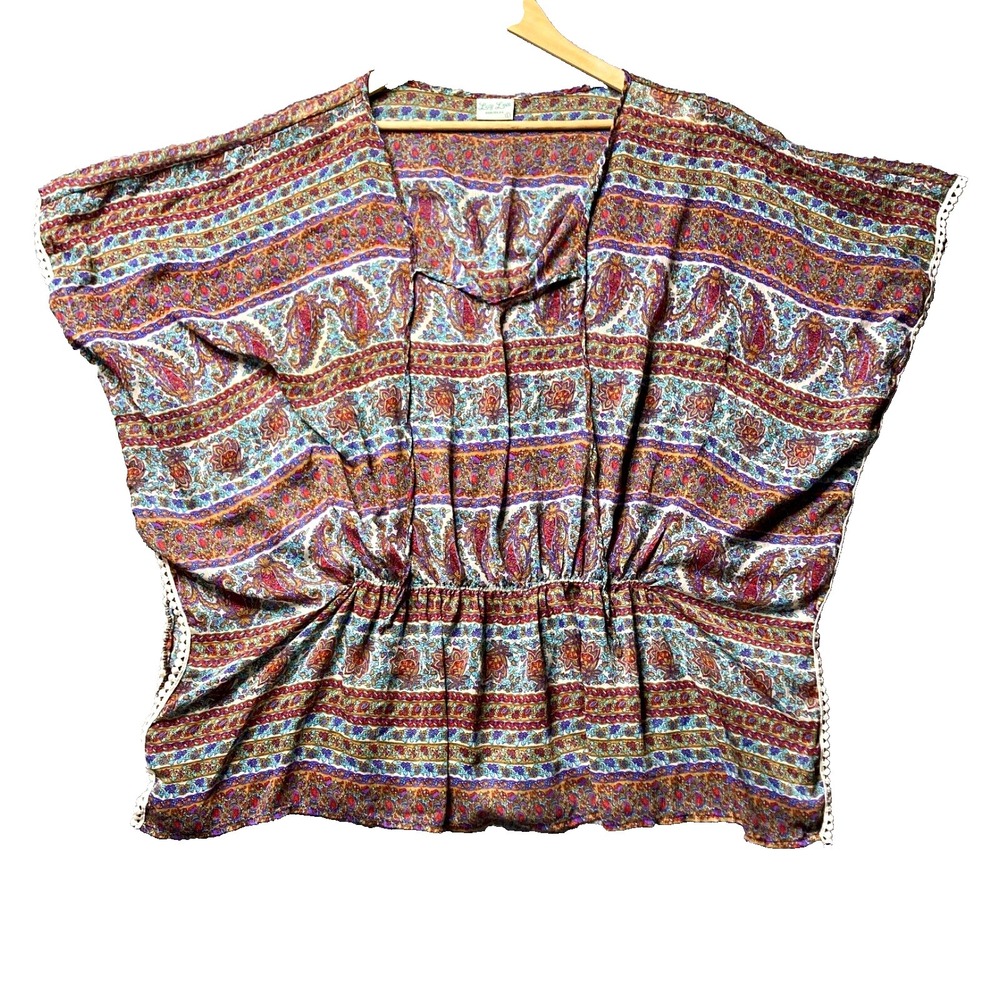 Lucy Love Paisley Chiffon Kaftan Fairygrunge Boho Kimono Poncho Top Womens L Y2k